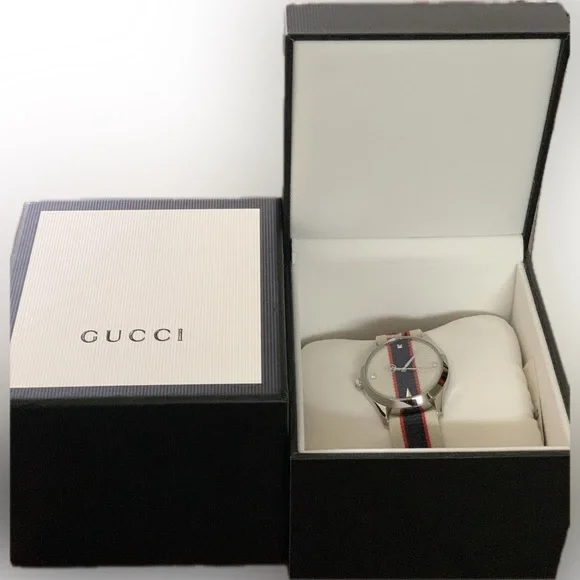 Gucci G-Timeless 38mm White/Red/Blue Unisex Watch.Model Number YA1264071 NWT